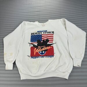 Vintage Military Sweater Mens Large White Desert Storm USA Flag Sweatshirt